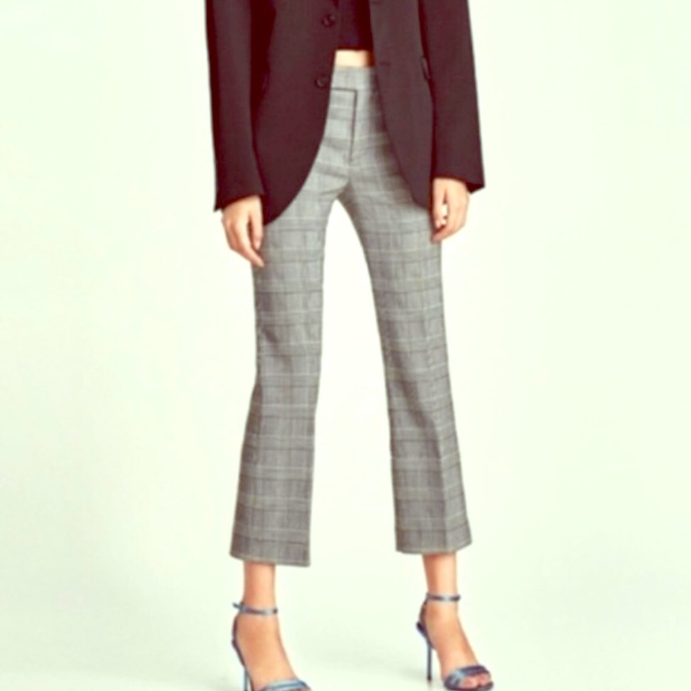 Zara Kick Flare Cropped Plaid Pant